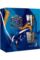Chivas Regal 18 years old limited edition Manchester United gift set with 2 glasses