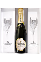 Champagne Jacquart Brut Mosaique gift set with two glasses